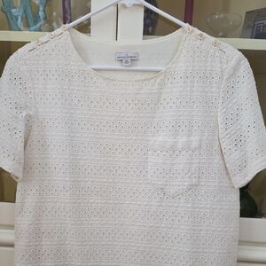 L.L. Bean Signature Women's Cream Eyelet Short Sleeve Tee